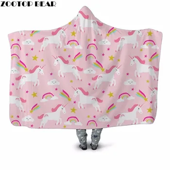 

3D Print Lighter Cloud And Horse Feet Hooded blanket Soft Office Scattering Petals White Dream Girls Fashion Plush ZOOTOP