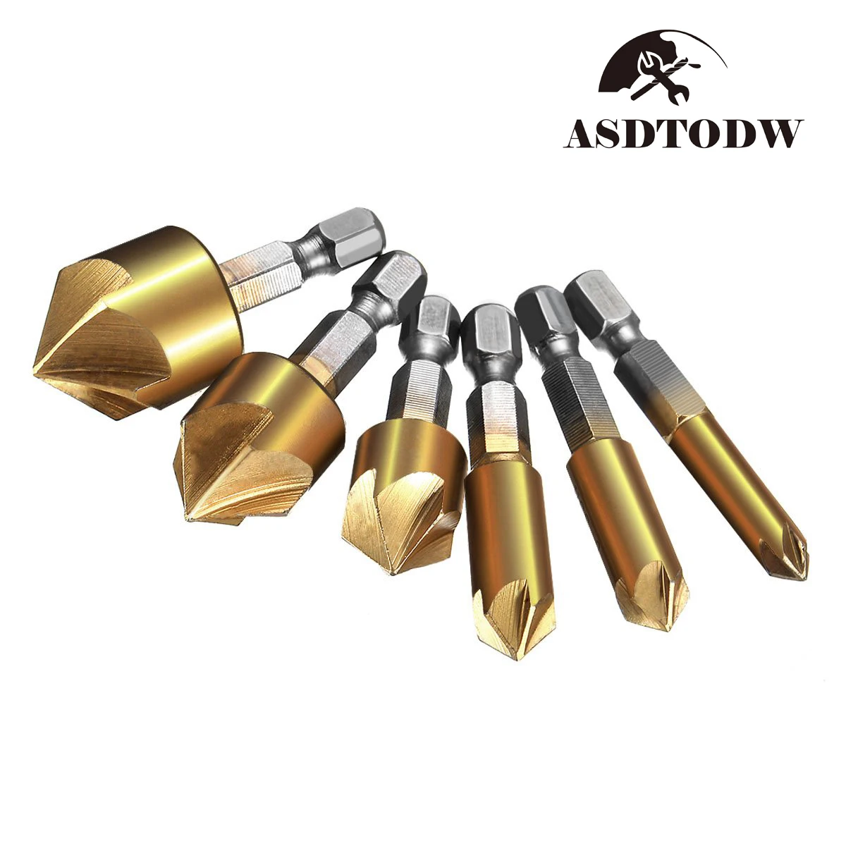 Countersink Drill Bit Set 1/4'' Hex Shank HSS 5 Flute Countersink 90 Degree Wood Chamfering Cutter Chamfer 6mm-19mm 6 Pcs
Countersink Drill Bit Set 1/4'' Hex Shank HSS 5 Flute Countersink 90 Degree Wood Chamfering Cutter Chamfer 6mm-19mm 6 Pcs