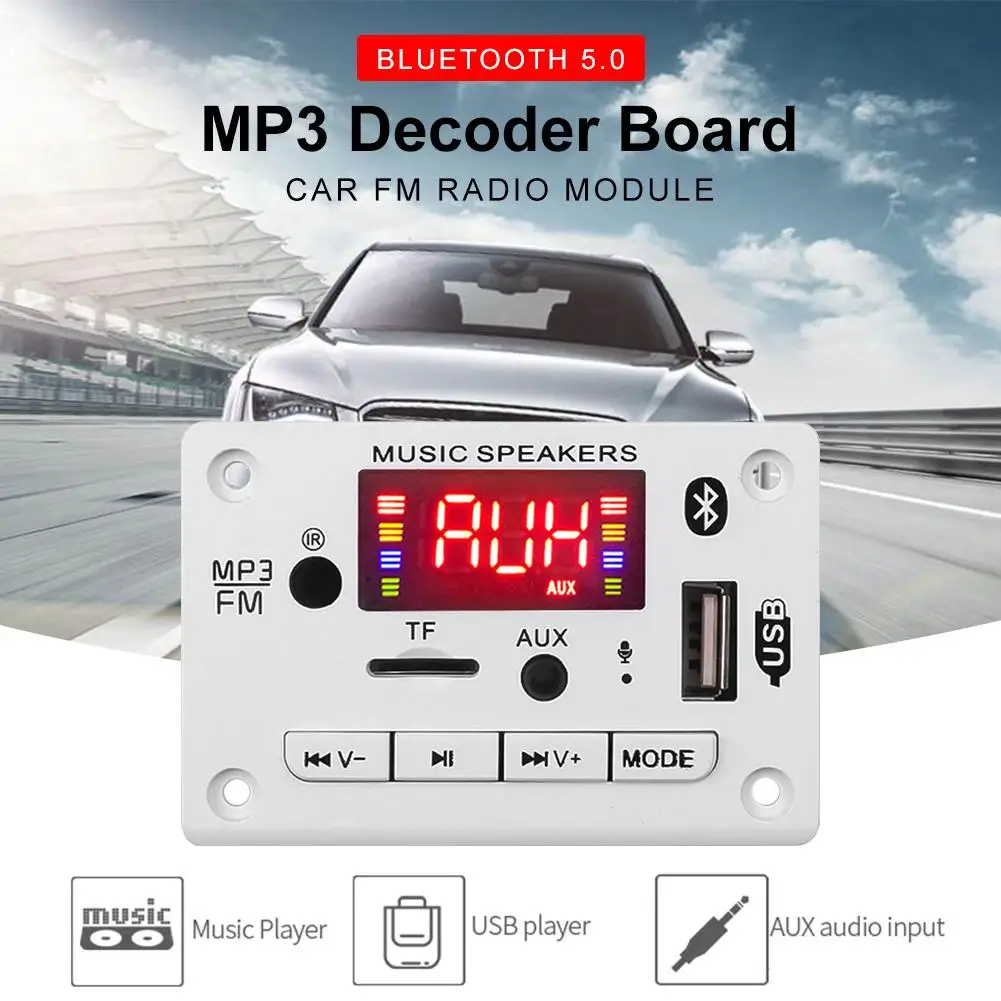 Hands-free MP3 Player Decoder Board 5V 12V Bluetooth-compatible 5.0 Car FM Radio Module Support TF USB AUX Recorders |