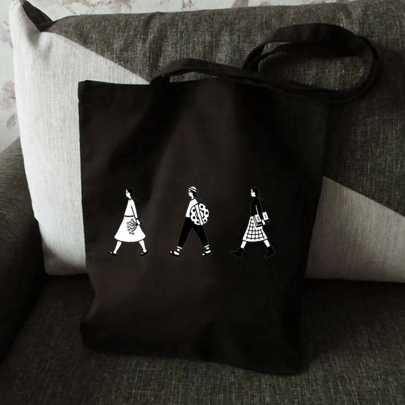 

Fashion Ladies Handbags Women Black Canvas Tote Bag Cloth Shoulder Portable Shopper Bags Female Reusable Shopping Bags Grocery