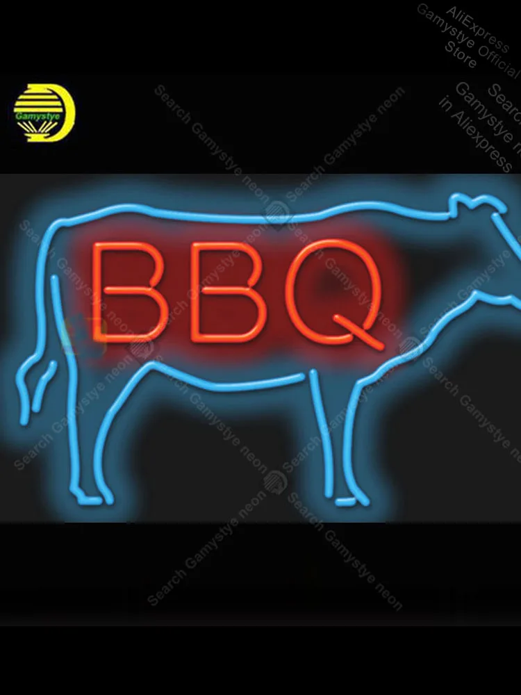 BBQ with Cow Neon Light Sign Glass Tube Bulbs Decor Room vintage neon signs Beer Signs Lighted budweiser sign Led | Лампы и освещение
