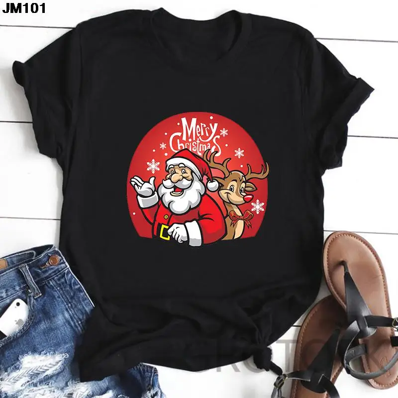 

All Seasons Clothing Unisex Short Sleeve Black T-shirt Christmas Women's Tshirt Harajuku Fashion Santa Claus Print Men's T Shirt