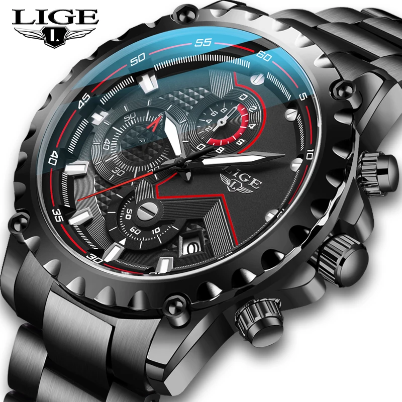 Relogio Masculino LIGE New Men Watches Top Luxury Brand Fashion Sport Waterproof Chronograph Male Stainless Steel Wristwatch | Наручные
