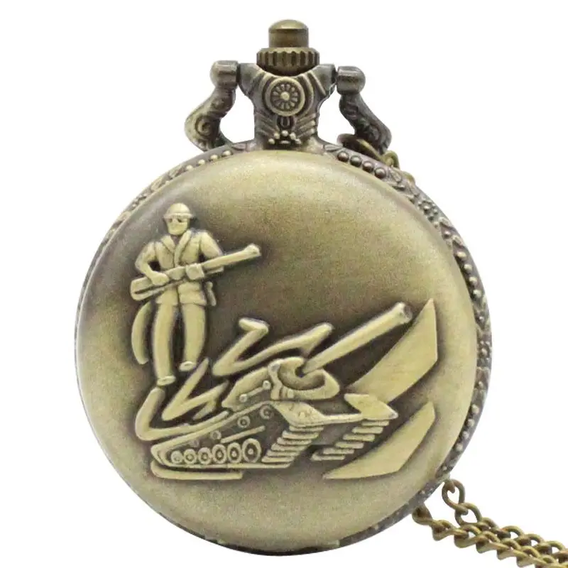 

Bronze Classic Soldier Tank Car Pocket Watch Large Classical Style Soldier Embossed Pocket Watch