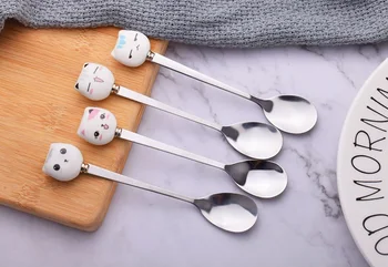 100pcs Cartoon Cute Cat Stainless Steel Long Handle Stirring Spoon Coffee Spoon Ceramic Handle WB1714
100pcs Cartoon Cute Cat Stainless Steel Long Handle Stirring Spoon Coffee Spoon Ceramic Handle WB1714