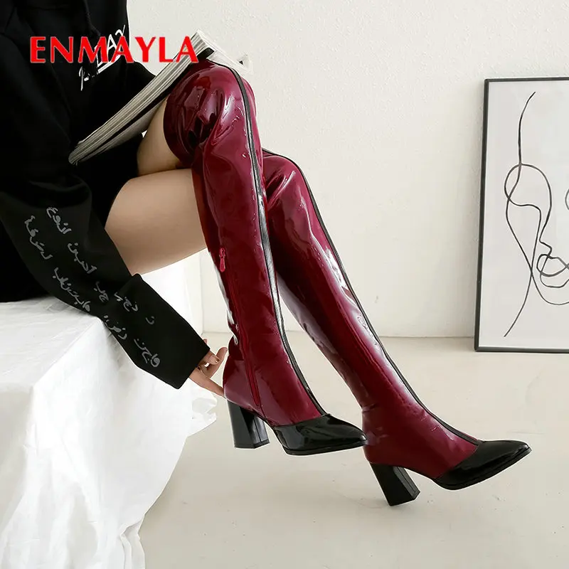 ENMAYLA 2019 Women Boots Basic Over The Knee Boots Pointed Toe Patent Leather Hoof Heels Short Plush Women Winter Shoes 34-43
ENMAYLA 2019 Women Boots Basic Over The Knee Boots Pointed Toe Patent Leather Hoof Heels Short Plush Women Winter Shoes 34-43