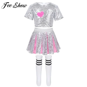 Kids Girls Shiny Sequins Crop Tops with Skirt Striped Socks Dancewear Set Stage Performance Hip Hop Jazz Modern Dance Costume
Kids Girls Shiny Sequins Crop Tops with Skirt Striped Socks Dancewear Set Stage Performance Hip Hop Jazz Modern Dance Costume