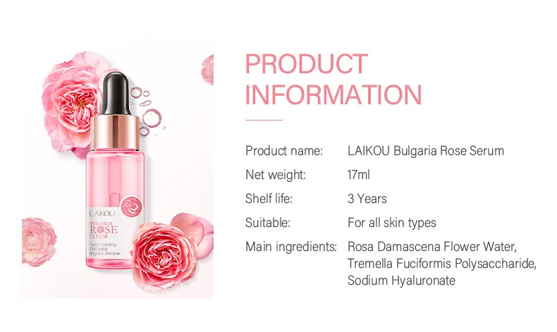 LAIKOU Bulgaria Rose Face Serum Deep Moisturizing Hydrating Anti Aging Brighten Skin Tone Remove Spots Shrink Pores Skin Care 9 H38a699adf6e94e0b96dd29aa6e00a634F