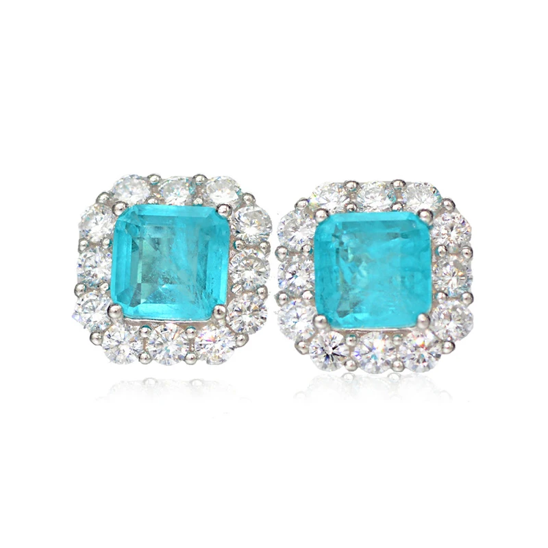 OEVAS 100% 925 Sterling Silver Paraiba Tourmaline Gemstone Earrings Party Ear Studs Fine Jewelry Wholesale Drop Shipping