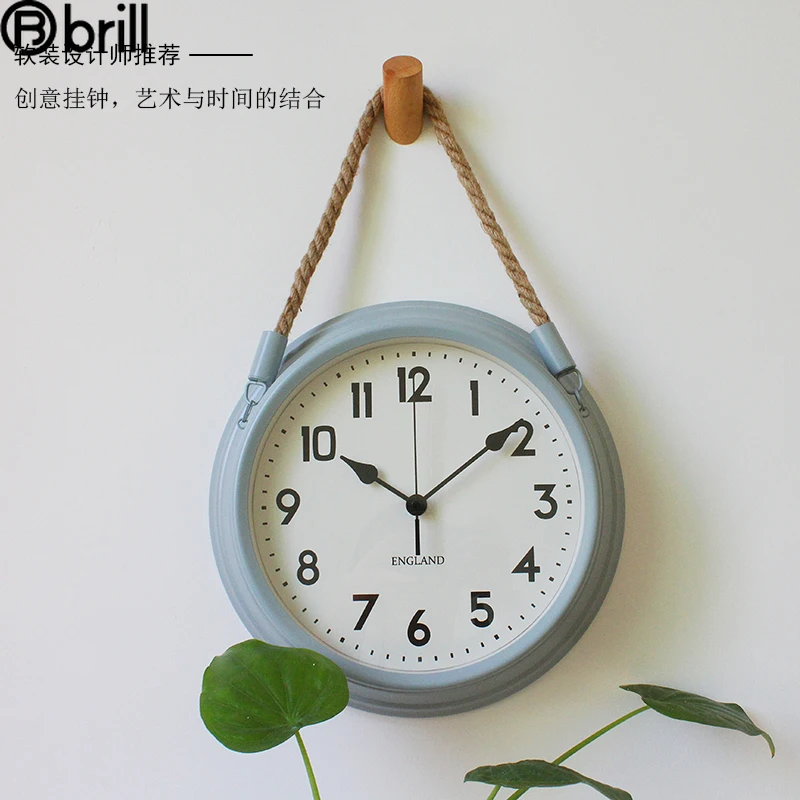 

Modern Wall Clock Metal Vintage Shabby Chic with Rope Creative Silent Bedroom Home Watch Clocks Wall Home Decor Living Room 50