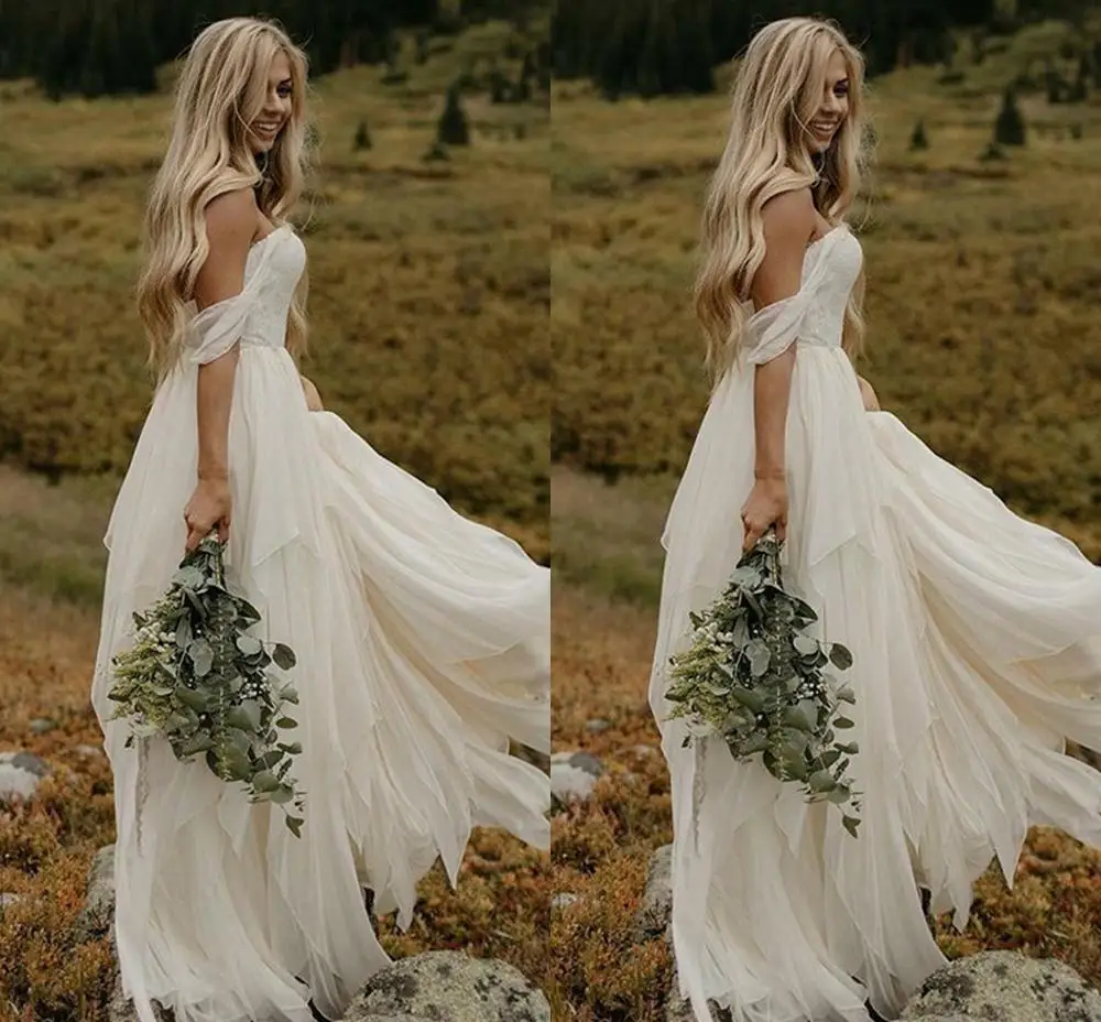 vestidos de noiva Fashion New Off-The-Shoulder Top Lace Beach Wedding Dress 2020 Chiffon Ruffles Boho Bridal Wedding Gown
vestidos de noiva Fashion New Off-The-Shoulder Top Lace Beach Wedding Dress 2020 Chiffon Ruffles Boho Bridal Wedding Gown
