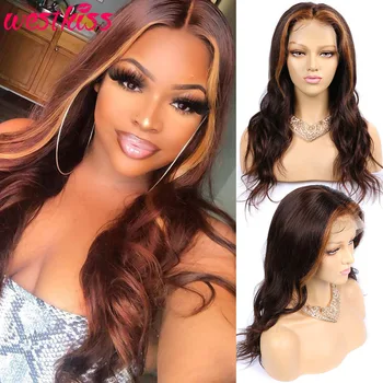 

West Kiss Blonde Highlighted Wigs Body Wave Lace Front Wig Human Hair Pre Plucked Frontal With Baby Hair Remy Peruvian Hair Wigs