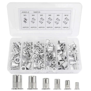 190Pcs Aluminum Alloy Rivet Flat Head Threaded Insert Cap M3 M4 M5 M6 M8 M10 Rivet Nut