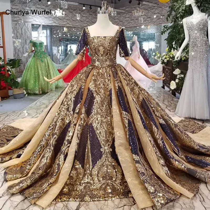 LSS125 shiny queen occasion dresses long golden lace square collar half sleeve open back evening dresses ball gown with train
LSS125 shiny queen occasion dresses long golden lace square collar half sleeve open back evening dresses ball gown with train