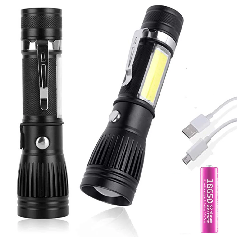 USB rechargeable LED flashlight Surrounding COB lamp 4 lighting modes Support zoom Waterproof camping torch
USB rechargeable LED flashlight Surrounding COB lamp 4 lighting modes Support zoom Waterproof camping torch