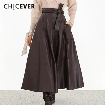 CHICEVER Korean High Waist PU Women Skirt Sashes Bandage Bow Loose Big Size A Line Female Skirts 2020 Fashion New Clothes Autumn 
CHICEVER Korean High Waist PU Women Skirt Sashes Bandage Bow Loose Big Size A Line Female Skirts 2020 Fashion New Clothes Autumn