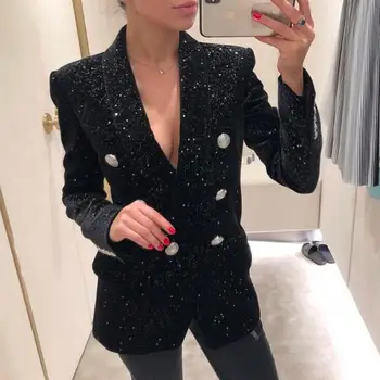 High Quality Fashion 2019 Designer Blazer Women Double Lion Buttons Elegant Jacket Coat Black Sequine Long Runway Blazer Female
High Quality Fashion 2019 Designer Blazer Women Double Lion Buttons Elegant Jacket Coat Black Sequine Long Runway Blazer Female