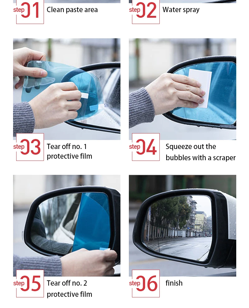 Protective Mirror D2V4 6pcs/set Car Anti Fog Water Coating Rainproof Rear Film 