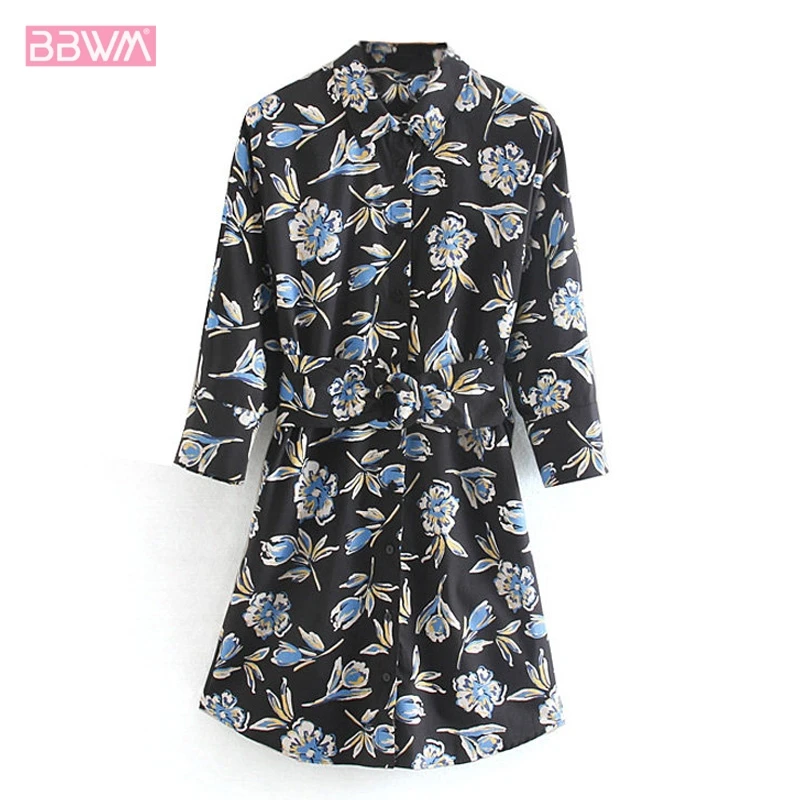 Lapel with Belt Printed Long-sleeved Women's Dresses 2019 New Fashion Wild Slim Slimming Chic Female Dress
Lapel with Belt Printed Long-sleeved Women's Dresses 2019 New Fashion Wild Slim Slimming Chic Female Dress