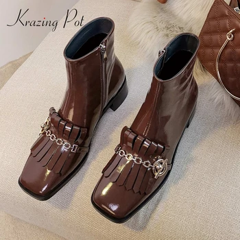 Krazing Pot Chelsea boots cow patent leather chain decorations fringe square toe med heel zipper dress fashion ankle boots L10
Krazing Pot Chelsea boots cow patent leather chain decorations fringe square toe med heel zipper dress fashion ankle boots L10