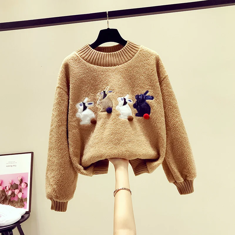 MUMUZI Faux Lamb fur velvet thick embroidered sweatshirts women cute rabbit print tops winter warm thermal pullover tops
MUMUZI Faux Lamb fur velvet thick embroidered sweatshirts women cute rabbit print tops winter warm thermal pullover tops