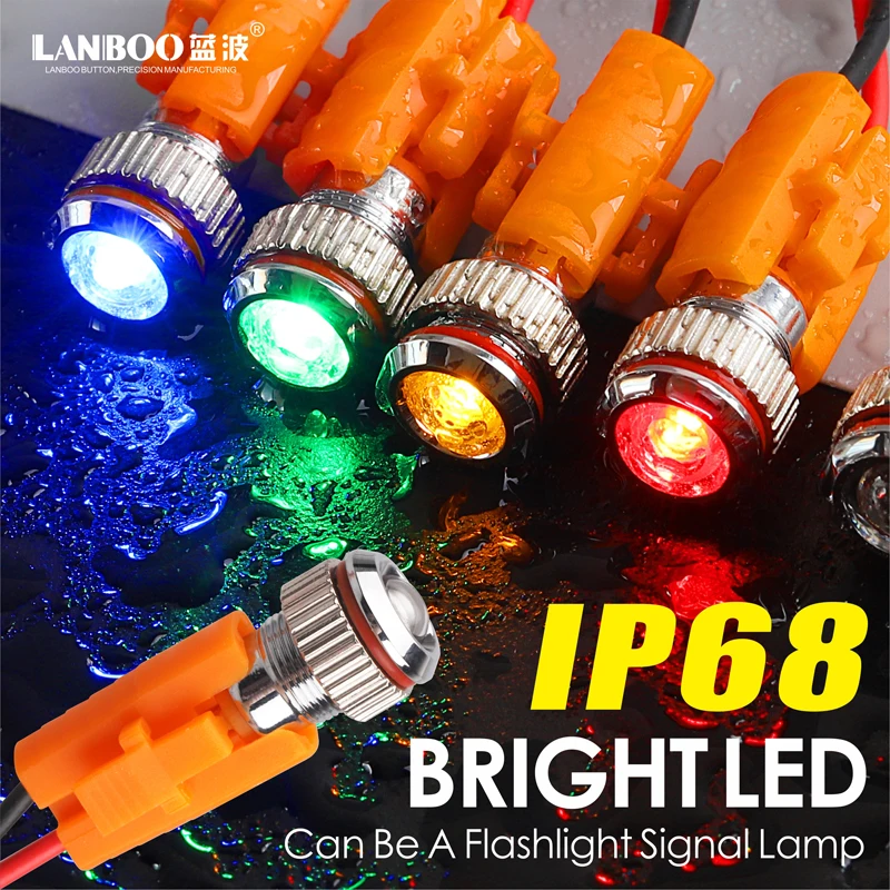 

LANBOO 8mm IP68 waterproof point light red green yellow bule 12V 24V 110V 250V led metal indicator lamp indicator light