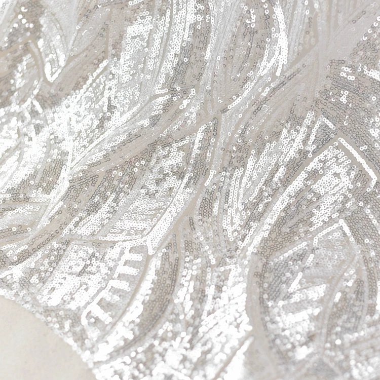 

New arrival 130cm*1meter Willow branches sequin embroidery lace fabrics high-end wedding dress decoration mesh fabric