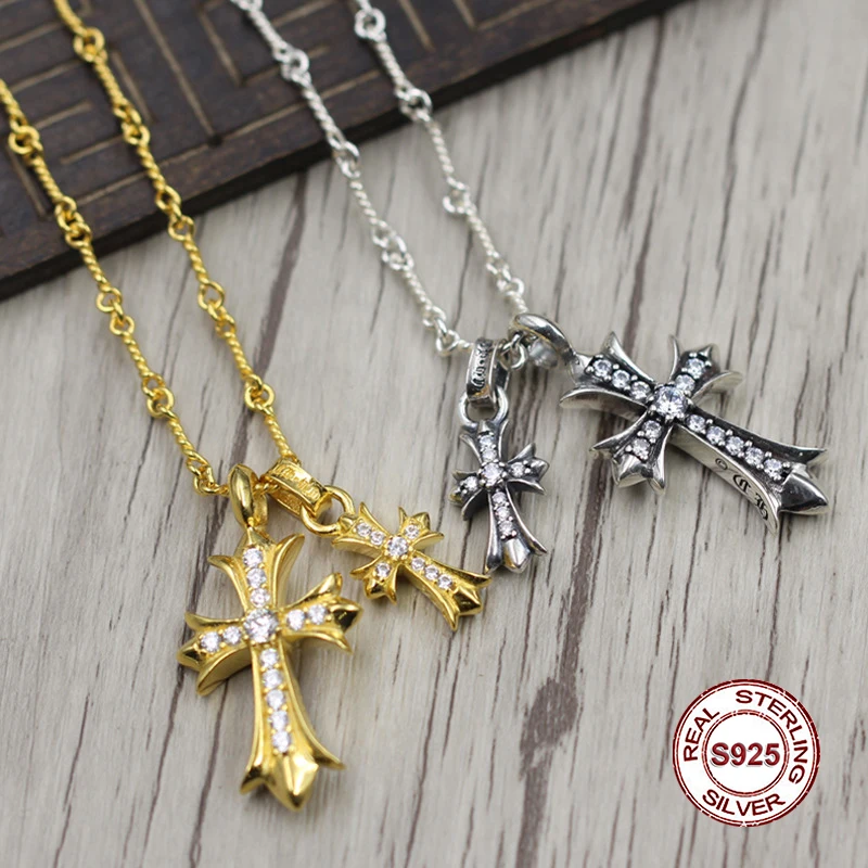 S925 Sterling Silver Necklace Personality simple wild style gold cross necklace pendant Classic couple style sweater chain Send
S925 Sterling Silver Necklace Personality simple wild style gold cross necklace pendant Classic couple style sweater chain Send
