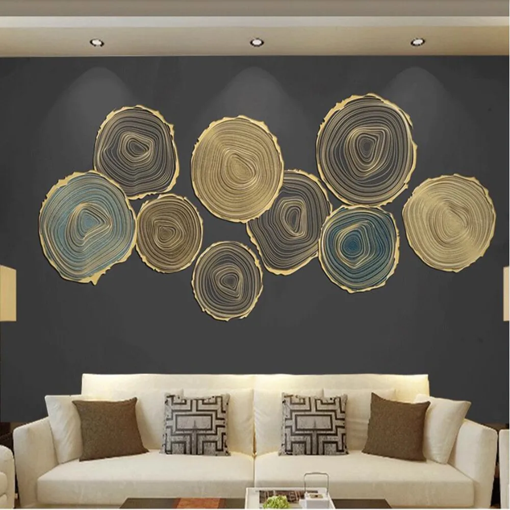 

Milofi Custom large wallpaper mural 3D fashion light luxury annual ring golden embossed lines TV background wallpaper mural