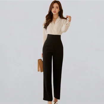 OL Elegant Office Wear 2 Pieces Set Women V-neck White Shirt And High Waist Wide Leg Long Pants Work Business Suits
OL Elegant Office Wear 2 Pieces Set Women V-neck White Shirt And High Waist Wide Leg Long Pants Work Business Suits