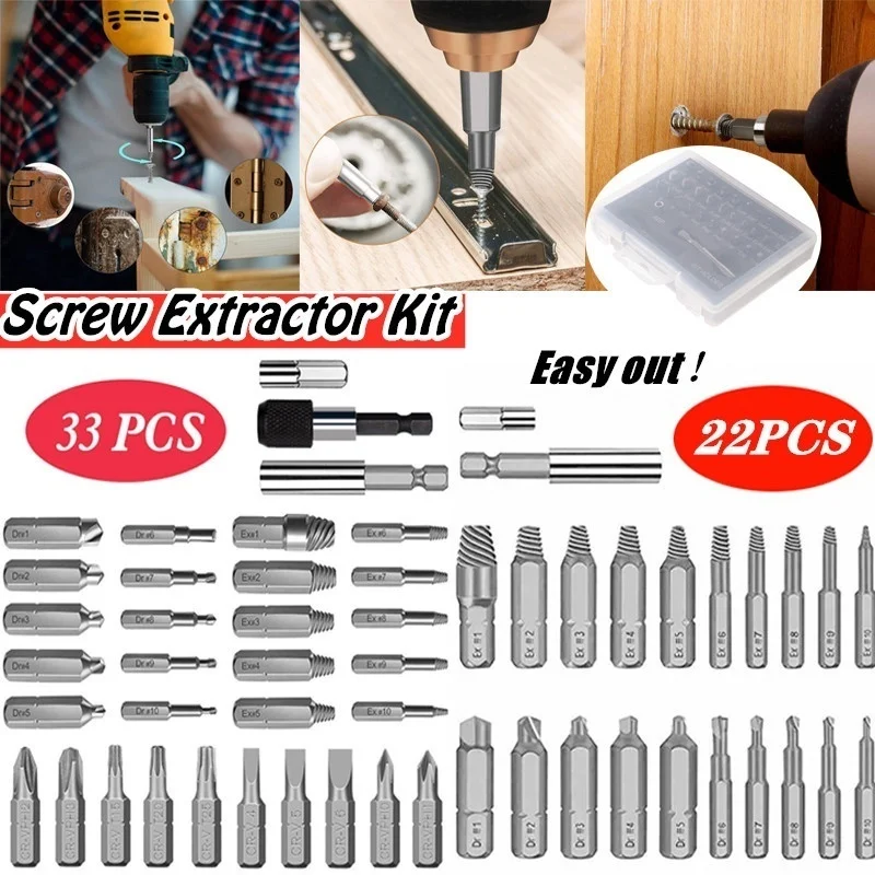 33/22pcs/Set Profession Material Damaged Screw Extractor Drill Bits Guide Set Broken Speed Out Easy Out Bolt Stud Stripped Screw
33/22pcs/Set Profession Material Damaged Screw Extractor Drill Bits Guide Set Broken Speed Out Easy Out Bolt Stud Stripped Screw