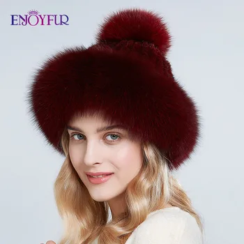 ENJOYFUR Natural mink fur hats for women winter thick warm fox fur caps with pompom fashion russian style beanies 
ENJOYFUR Natural mink fur hats for women winter thick warm fox fur caps with pompom fashion russian style beanies