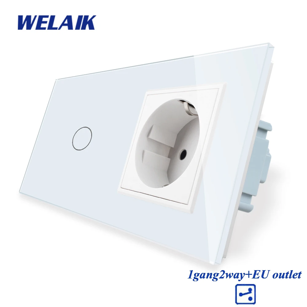 WELAIK-1 Brand EU 2Frame 1Gang2Way+EU Socket Crystal Glass Panel Wall Touch Switch European LED Light Switch AC250V A29128ECW
WELAIK-1 Brand EU 2Frame 1Gang2Way+EU Socket Crystal Glass Panel Wall Touch Switch European LED Light Switch AC250V A29128ECW