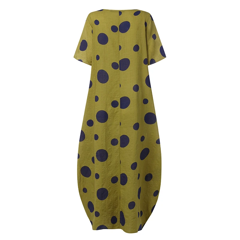 2021 Summer Bohemian Polka Dot Print Long Maxi Dress Women Vintage Short Sleeve Baggy Vestido Robe Party Beach Sundress Kaftan 2021 Summer Bohemian Polka Dot Print Long Maxi Dress Women Vintage Short Sleeve Baggy Vestido Robe Party Beach Sundress Kaftan