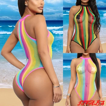 Hirigin Sexy Fishnet Hollow Out Women Swimwear One Piece Swimsuit 2020 Halter Bikini Cover Up Rainbow Stripes Women Bathing Suit
Hirigin Sexy Fishnet Hollow Out Women Swimwear One Piece Swimsuit 2020 Halter Bikini Cover Up Rainbow Stripes Women Bathing Suit