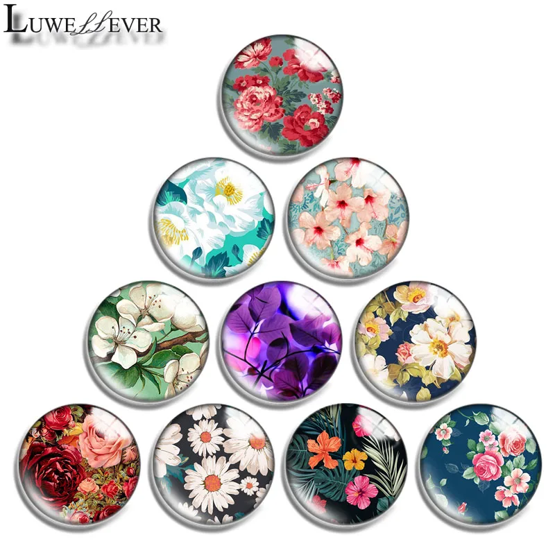 

12mm 14mm 16mm 20mm 25mm 30mm 620 Flower Mix Round Glass Cabochon Jewelry Finding 18mm Snap Button Charm Bracelet