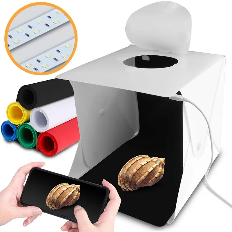 6 Backdrops Folding Photography Light Box Portable Photo Studio Box With Dual LED Strip Lights for Camera Tabletop Photos
6 Backdrops Folding Photography Light Box Portable Photo Studio Box With Dual LED Strip Lights for Camera Tabletop Photos