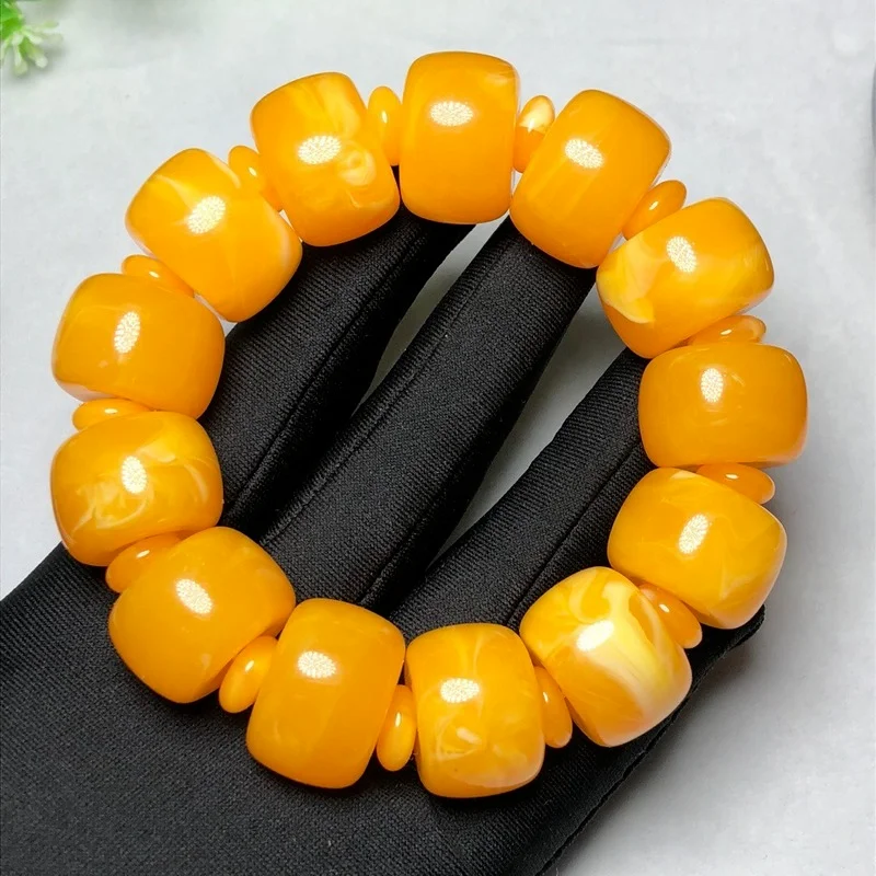 

Baltic Chicken Oil Gold Twisted Honey Amber Bucket Bead New Hand String Original Stone Old Beeswax Men and Women Bangle Beads