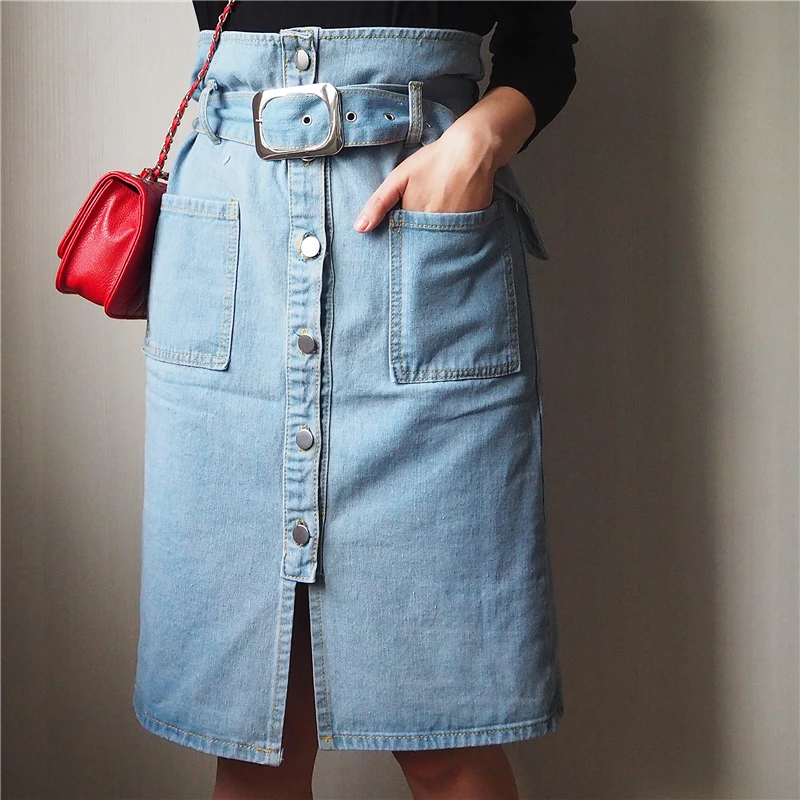 New Autumn Spring Women Strap Skirt Casual Spaghetti Buttons Belt Denim High Waist Pockets Midi skirt
New Autumn Spring Women Strap Skirt Casual Spaghetti Buttons Belt Denim High Waist Pockets Midi skirt