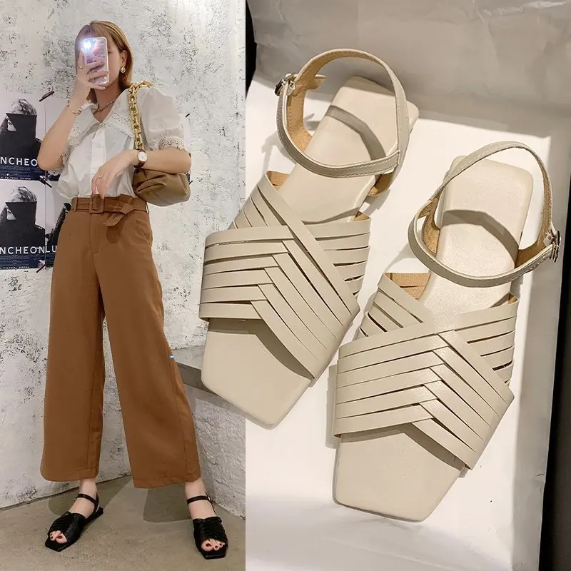 Women Solid Color Flock Cross Snakehead Weave Straps Open Toe Flat With Sandals Fashion Elastic Band Sandalen Summer Sandals
Women Solid Color Flock Cross Snakehead Weave Straps Open Toe Flat With Sandals Fashion Elastic Band Sandalen Summer Sandals
