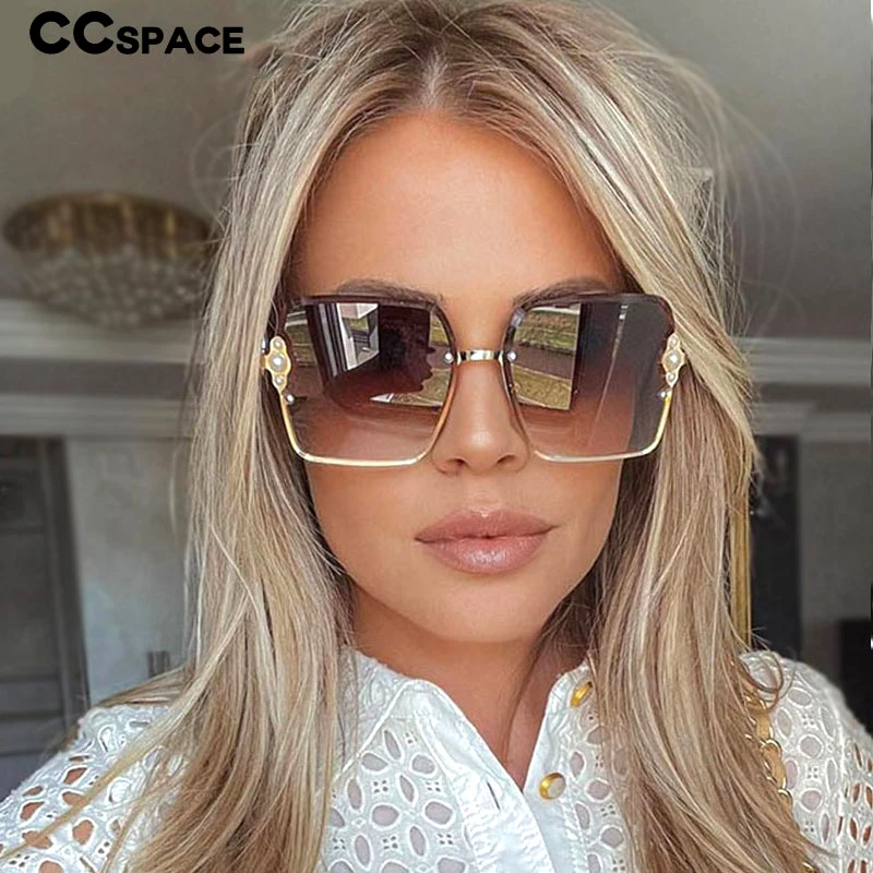 Солнцезащитные очки женские в полуоправе с жемчугом квадратные UV400 винтажные 53568