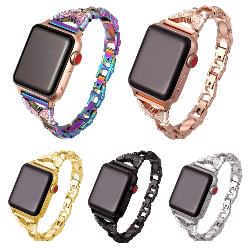 Women Diamond Butterfly Metal Strap for Apple watch band 40mm 38mm 42mm 44mm iwatch series 5/4/3 bracelet stainless steel strap
Women Diamond Butterfly Metal Strap for Apple watch band 40mm 38mm 42mm 44mm iwatch series 5/4/3 bracelet stainless steel strap