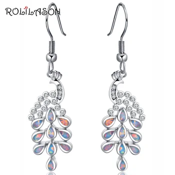 ROLILASON The new peacock design is for ladies White Fire Opal Silver Drop Earrings Fashion Jewelry OE702
ROLILASON The new peacock design is for ladies White Fire Opal Silver Drop Earrings Fashion Jewelry OE702