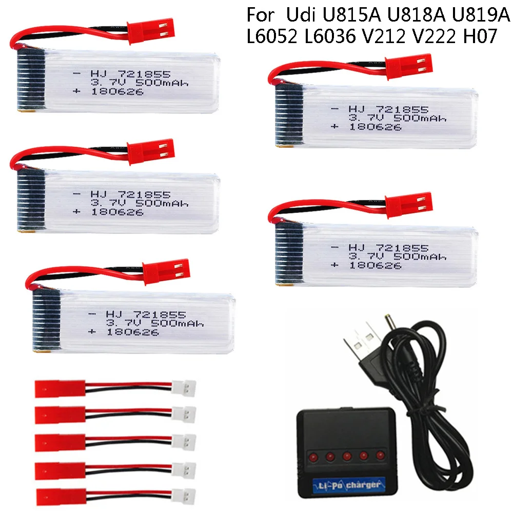 Аккумулятор Lipo 3,7 в 500 мАч с зарядным устройством 5 в 1 для Udi U815A U818A U819A L6052 L6036 V212 V222 H07 аксессуары для аккумуляторов 721855
Аккумулятор Lipo 3,7 в 500 мАч с зарядным устройством 5 в 1 для Udi U815A U818A U819A L6052 L6036 V212 V222 H07 аксессуары для аккумуляторов 721855