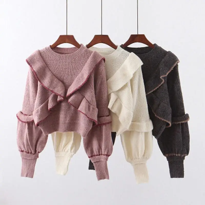 Women Knitted Fall Winter Sweaters Cute Chic Sweet Ruffled Jumpers Sweaters Short Lantern Sleeve Pullovers Female Sweaters
Women Knitted Fall Winter Sweaters Cute Chic Sweet Ruffled Jumpers Sweaters Short Lantern Sleeve Pullovers Female Sweaters