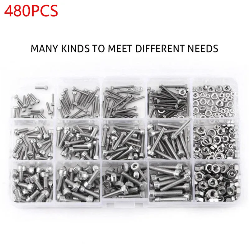 480Pcs Hex Socket Screws Set Cap Button Head M2/M3/M4 Stainless Steel Bolts Screw Nuts Repair Tool Metic Nut And Bolt Assortment
480Pcs Hex Socket Screws Set Cap Button Head M2/M3/M4 Stainless Steel Bolts Screw Nuts Repair Tool Metic Nut And Bolt Assortment