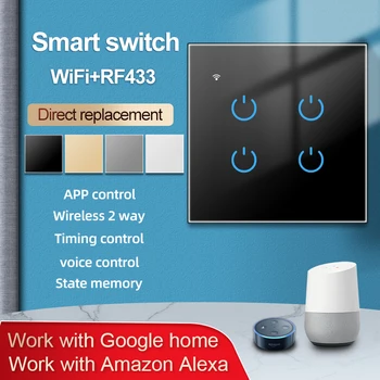 Smart Switch WiFi touch Switch,Smart RF433 Light Wall 2/3 way,1/2/3/4 Gang, EU UK,Work with Alexa Google
Smart Switch WiFi touch Switch,Smart RF433 Light Wall 2/3 way,1/2/3/4 Gang, EU UK,Work with Alexa Google