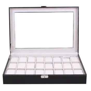 24 Grids Transparent Glass Black PU Leather Watch Box Jewelry Storage Case Organizer Classical Watches Display Casket
24 Grids Transparent Glass Black PU Leather Watch Box Jewelry Storage Case Organizer Classical Watches Display Casket