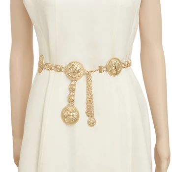 Gold chain belt Designer belts high quality waist belts for women ketting riem silver metal big coin cinturon mujer fashion 2020
Gold chain belt Designer belts high quality waist belts for women ketting riem silver metal big coin cinturon mujer fashion 2020