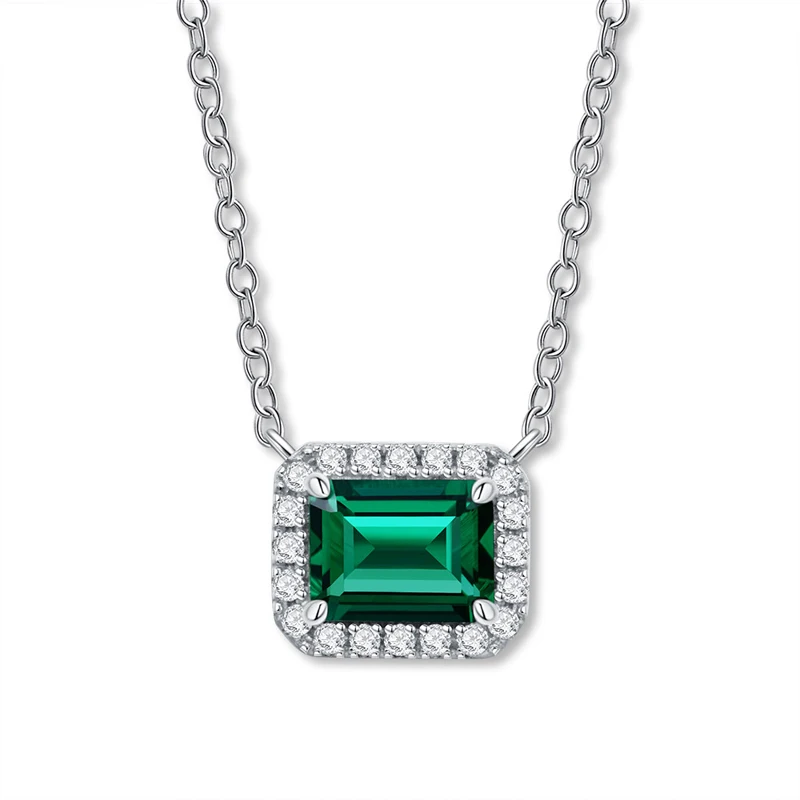 OEVAS 100% 925 Sterling Silver Pendant Necklace For Women Top Quality Lad Grown Emerald Gemstone Wedding Party Bridal Jewelry